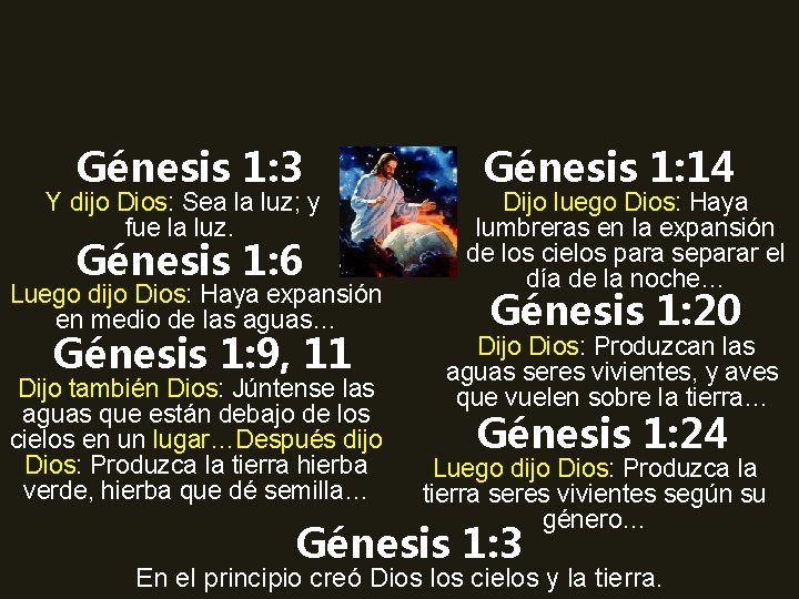 Génesis 1: 3 Y dijo Dios: Sea la luz; y fue la luz. Génesis