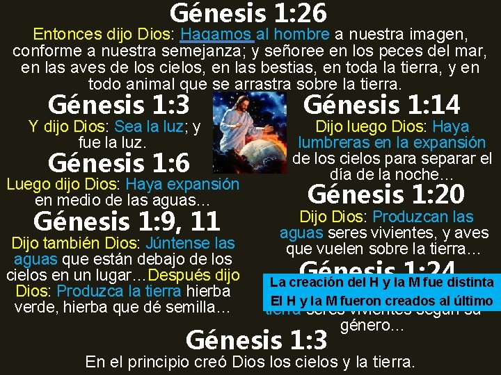 Génesis 1: 26 Entonces dijo Dios: Hagamos al hombre a nuestra imagen, conforme a