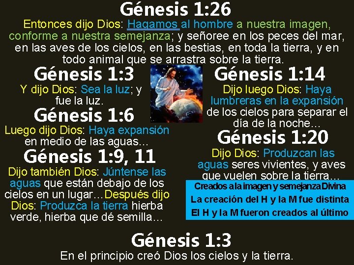 Génesis 1: 26 Entonces dijo Dios: Hagamos al hombre a nuestra imagen, conforme a