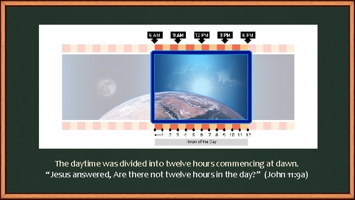 The daytime was divided into twelve hours commencing at dawn. “Jesus answered, Are there