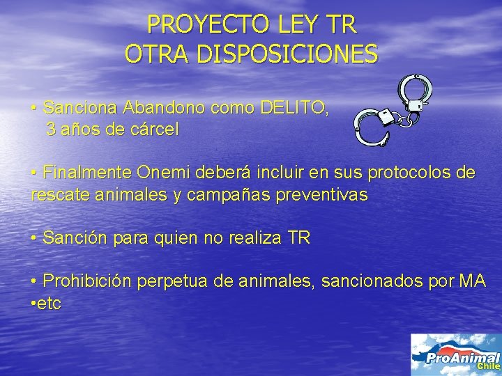 PROYECTO LEY TR OTRA DISPOSICIONES • Sanciona Abandono como DELITO, 3 años de cárcel