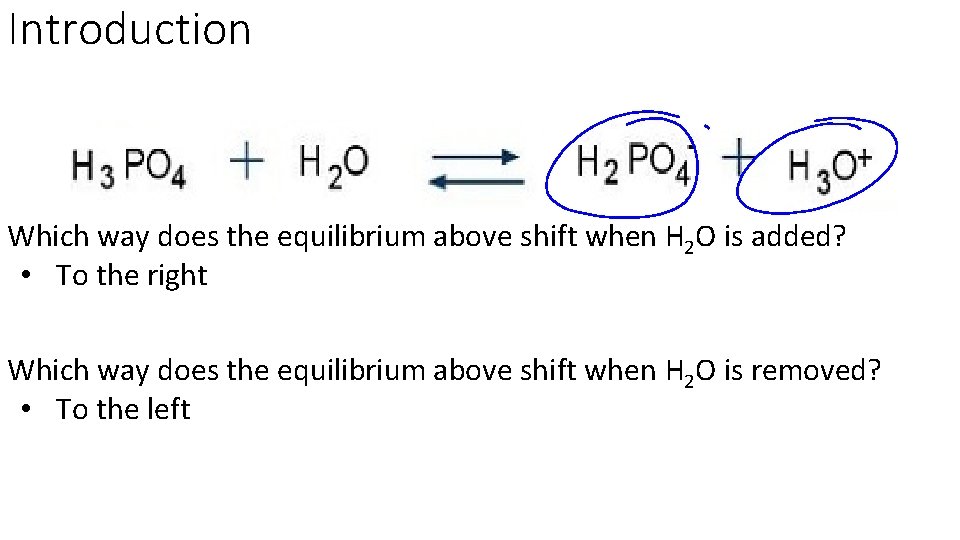 Introduction Which way does the equilibrium above shift when H 2 O is added?
