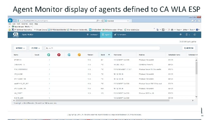 Agent Monitor display of agents defined to CA WLA ESP 12 © 2016 CA.