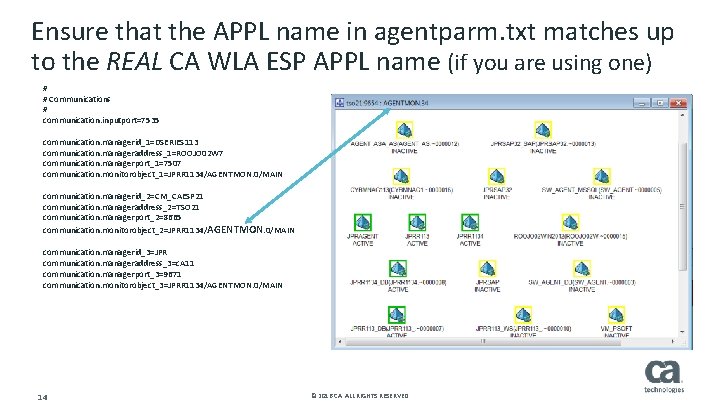 Ensure that the APPL name in agentparm. txt matches up to the REAL CA