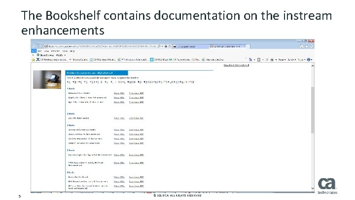 The Bookshelf contains documentation on the instream enhancements 5 © 2016 CA. ALL RIGHTS