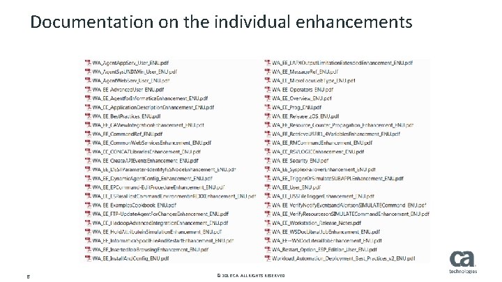 Documentation on the individual enhancements 6 © 2016 CA. ALL RIGHTS RESERVED. 