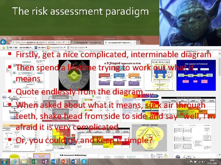 The risk assessment paradigm § Firstly, get a nice complicated, interminable diagram § Then