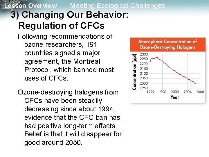 Lesson Overview Meeting Ecological Challenges 3) Changing Our Behavior: Regulation of CFCs Following recommendations Lesson Overview Meeting Ecological Challenges 3) Changing Our Behavior: Regulation of CFCs Following recommendations