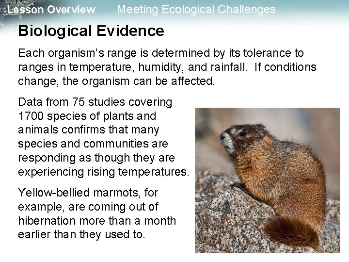 Lesson Overview Meeting Ecological Challenges Biological Evidence Each organism’s range is determined by its Lesson Overview Meeting Ecological Challenges Biological Evidence Each organism’s range is determined by its