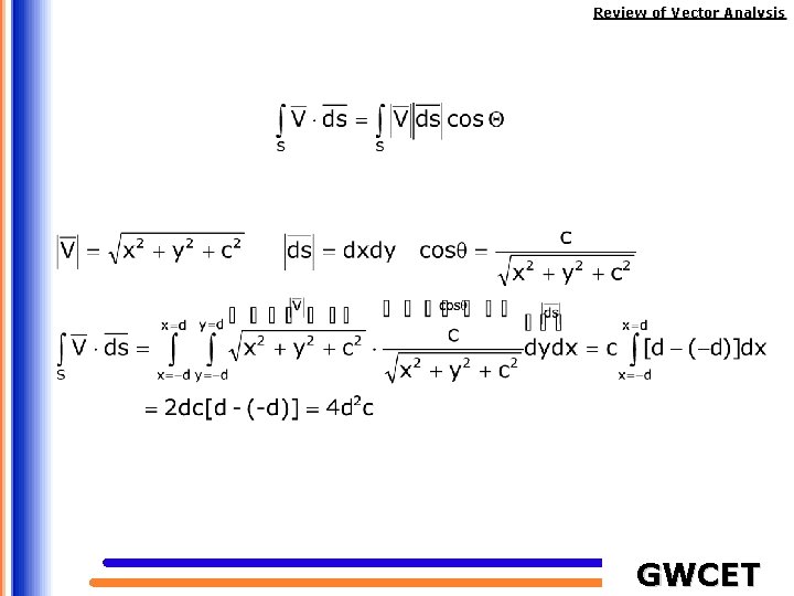 Review of Vector Analysis GWCET 