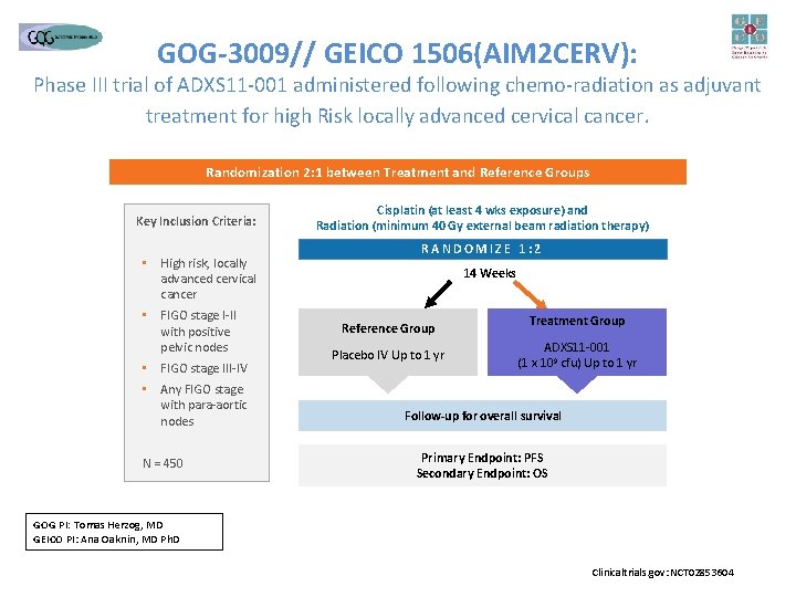 GOG-3009// GEICO 1506(AIM 2 CERV): Phase III trial of ADXS 11 -001 administered following