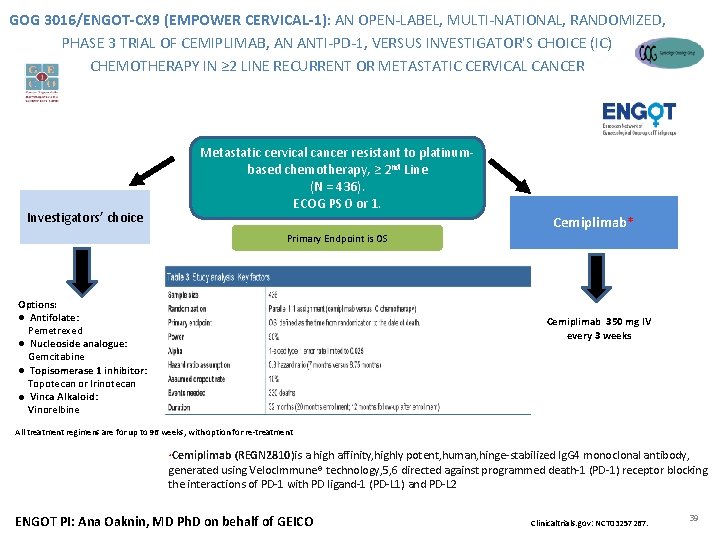 GOG 3016/ENGOT-CX 9 (EMPOWER CERVICAL-1): AN OPEN-LABEL, MULTI-NATIONAL, RANDOMIZED, PHASE 3 TRIAL OF CEMIPLIMAB,