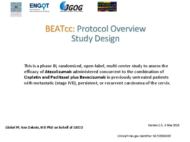 BEATcc: Protocol Overview Study Design This is a phase III, randomized, open-label, multi-center study