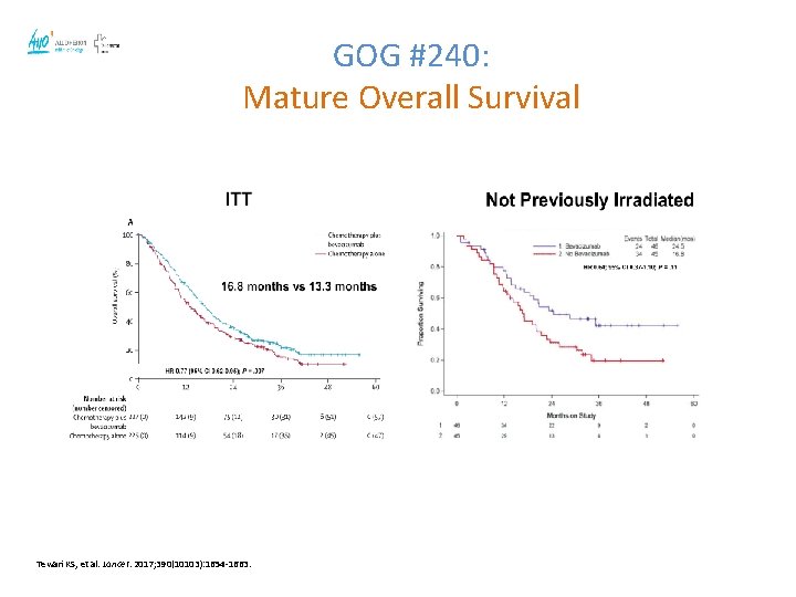 GOG #240: Mature Overall Survival Tewari KS, et al. Lancet. 2017; 390(10103): 1654 -1663.