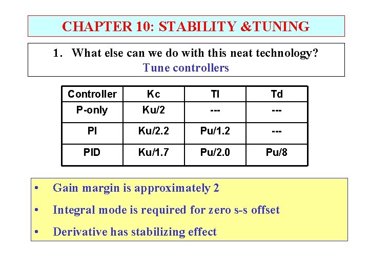 CHAPTER 10: STABILITY &TUNING 1. What else can we do with this neat technology?