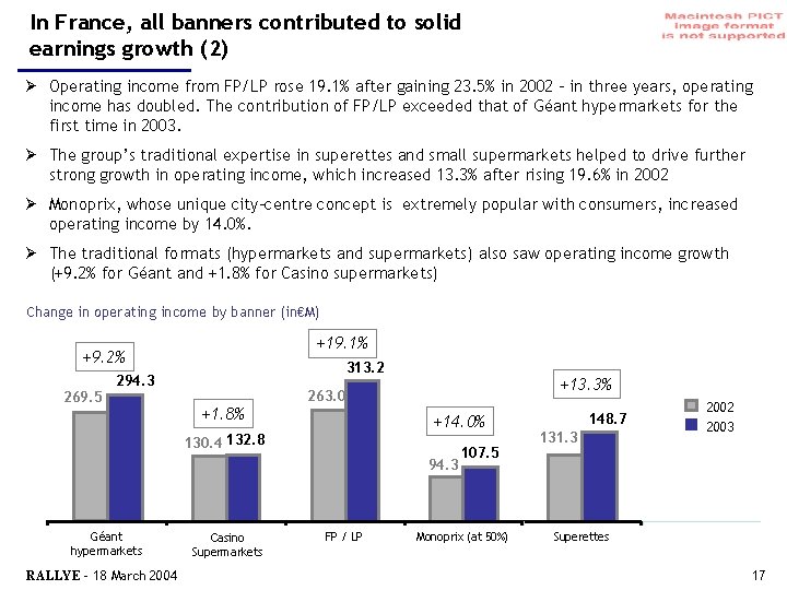 In France, all banners contributed to solid earnings growth (2) Ø Operating income from