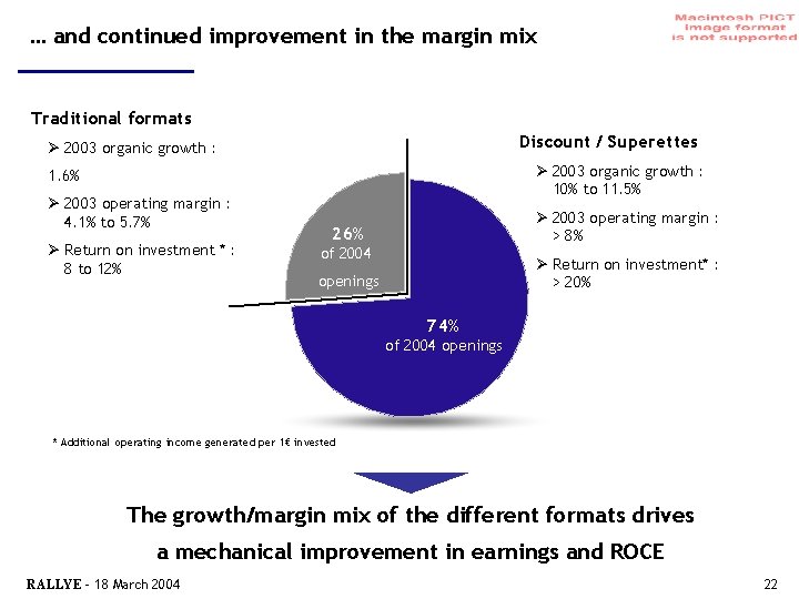 … and continued improvement in the margin mix Traditional formats Discount / Superettes Ø