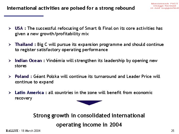 International activities are poised for a strong rebound Ø USA : The successful refocusing