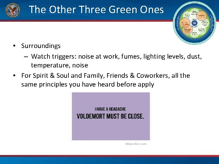 The Other Three Green Ones • Surroundings – Watch triggers: noise at work, fumes,
