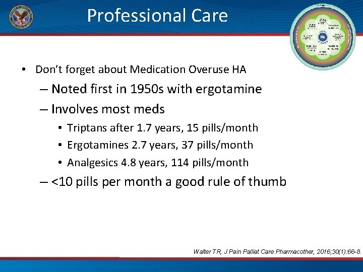 Professional Care • Don’t forget about Medication Overuse HA – Noted first in 1950