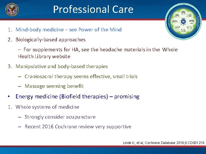 Professional Care 1. Mind-body medicine – see Power of the Mind 2. Biologically-based approaches