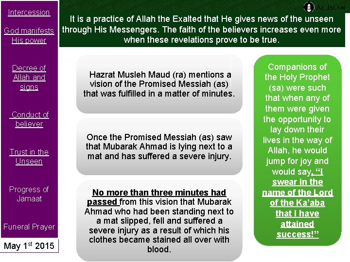 Intercession It is a practice of Allah the Exalted that He gives news of