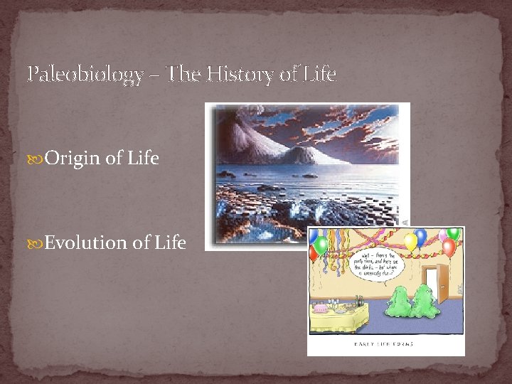 Paleobiology – The History of Life Origin of Life Evolution of Life 