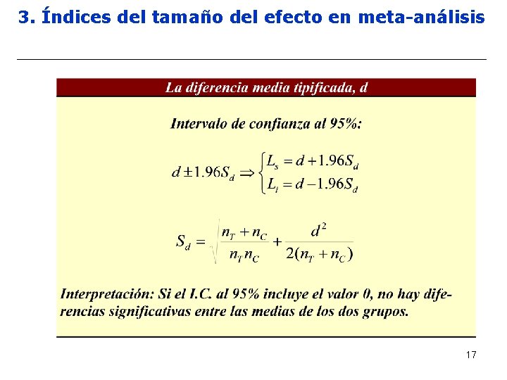 3. Índices del tamaño del efecto en meta-análisis 17 