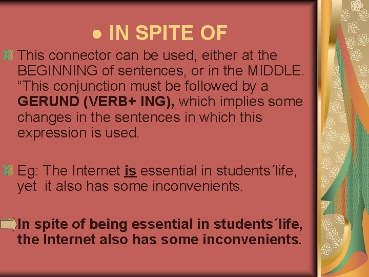 ● IN SPITE OF This connector can be used, either at the BEGINNING of ● IN SPITE OF This connector can be used, either at the BEGINNING of