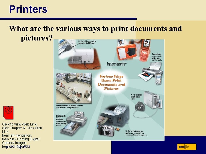 Printers What are the various ways to print documents and pictures? Click to view