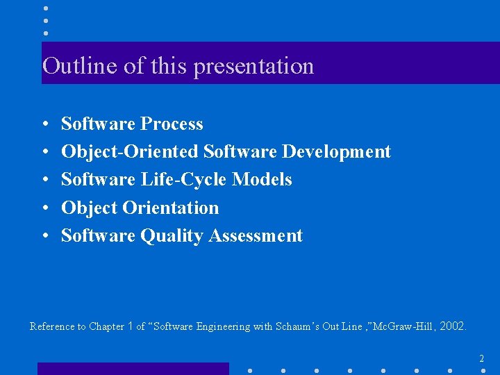 Outline of this presentation • • • Software Process Object-Oriented Software Development Software Life-Cycle