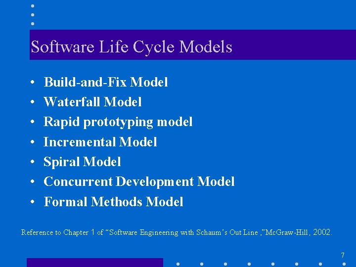 Software Life Cycle Models • • Build-and-Fix Model Waterfall Model Rapid prototyping model Incremental