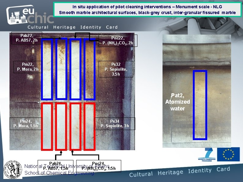 In situ application of pilot cleaning interventions – Monument scale - NLG Smooth marble In situ application of pilot cleaning interventions – Monument scale - NLG Smooth marble