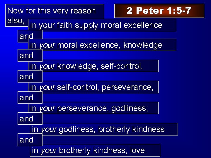 Now for this very reason 2 Peter 1: 5 -7 also, in your faith
