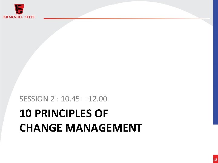 SESSION 2 : 10. 45 – 12. 00 10 PRINCIPLES OF CHANGE MANAGEMENT 15
