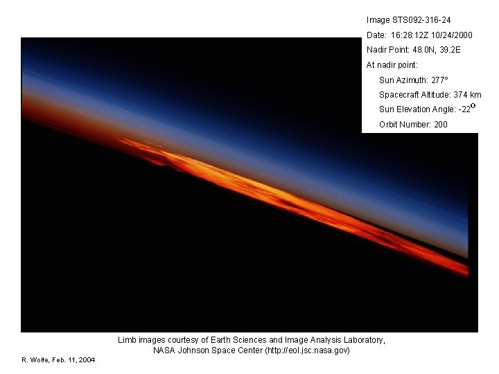 Image STS 092 -316 -24 Date: 16: 28: 12 Z 10/24/2000 Nadir Point: 48.