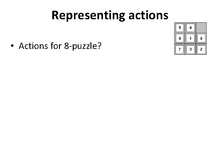Representing actions • Actions for 8 -puzzle? 