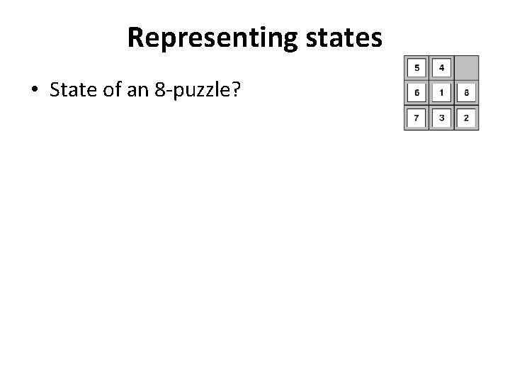 Representing states • State of an 8 -puzzle? 