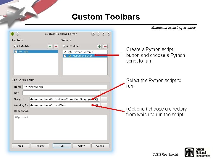 Custom Toolbars Simulation Modeling Sciences Create a Python script button and choose a Python