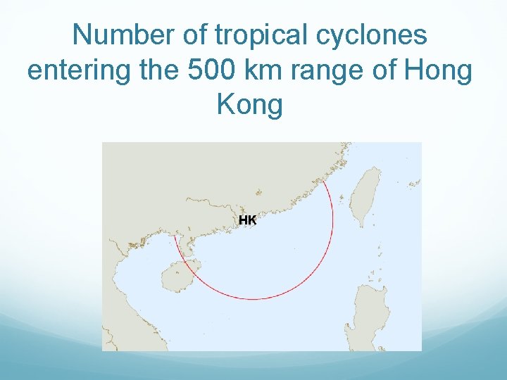 Number of tropical cyclones entering the 500 km range of Hong Kong HK 