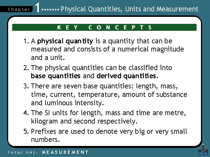 Chapter 1 Physical Quantities, Units and Measurement 1. A physical quantity is a quantity