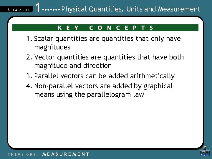 Chapter 1 Physical Quantities, Units and Measurement 1. Scalar quantities are quantities that only