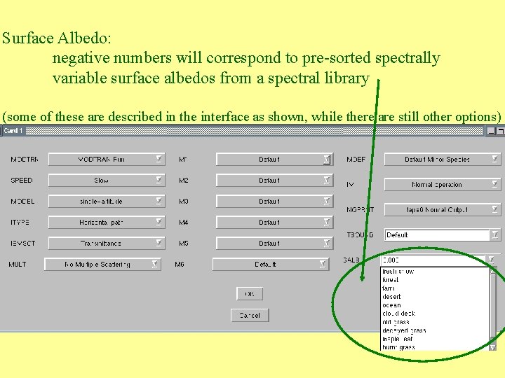 Surface Albedo: negative numbers will correspond to pre-sorted spectrally variable surface albedos from a