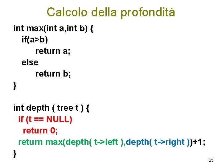 Calcolo della profondità int max(int a, int b) { if(a>b) return a; else return