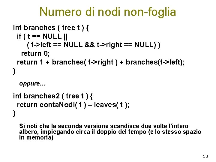 Numero di non-foglia int branches ( tree t ) { if ( t ==