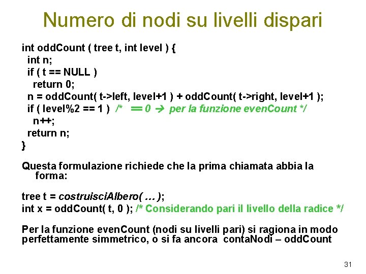 Numero di nodi su livelli dispari int odd. Count ( tree t, int level