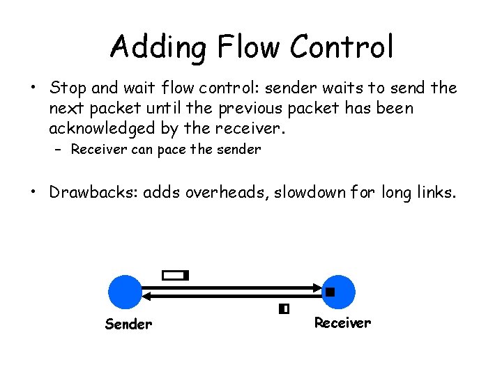 Adding Flow Control • Stop and wait flow control: sender waits to send the