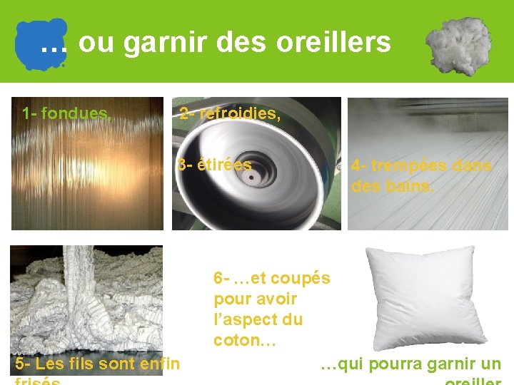 … ou garnir des oreillers 1 - fondues, 2 - refroidies, 3 - étirées