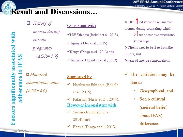 Result and Discussions… Factors significantly associated with adherence to IFAS q History of anemia