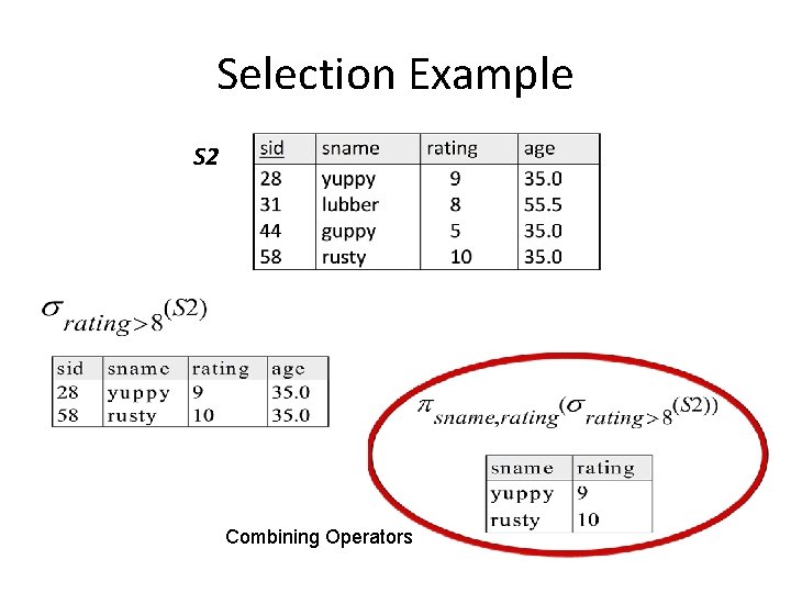 Selection Example S 2 Combining Operators 